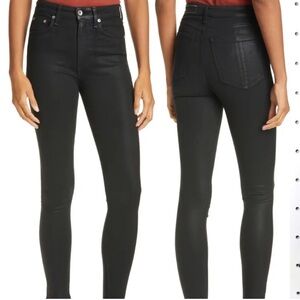 Rag & Bone Women's Nina High Rise Coated Black Ankle Skinny Jeans 28 Cotton
